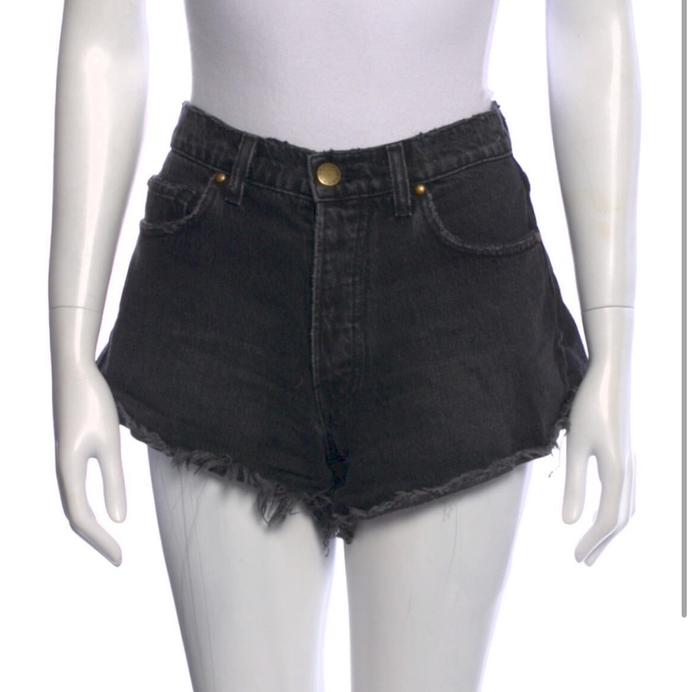 THE GREAT. Charcoal Denim Cutoff Shorts
